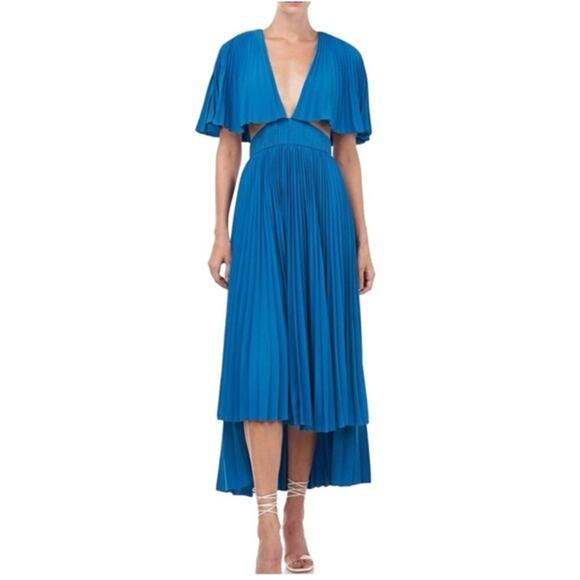 AMUR Dara Pleated Ocean Blue Midi Dress with Cutouts – Size 6 - Picture 2 of 9